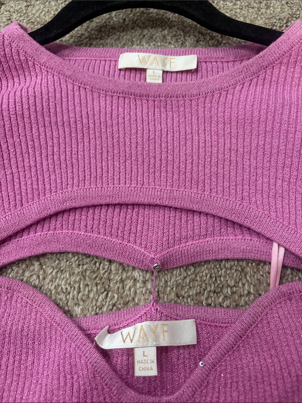Wayf Pink Ribbed Cutout Knit Top - Picture 2 of 4